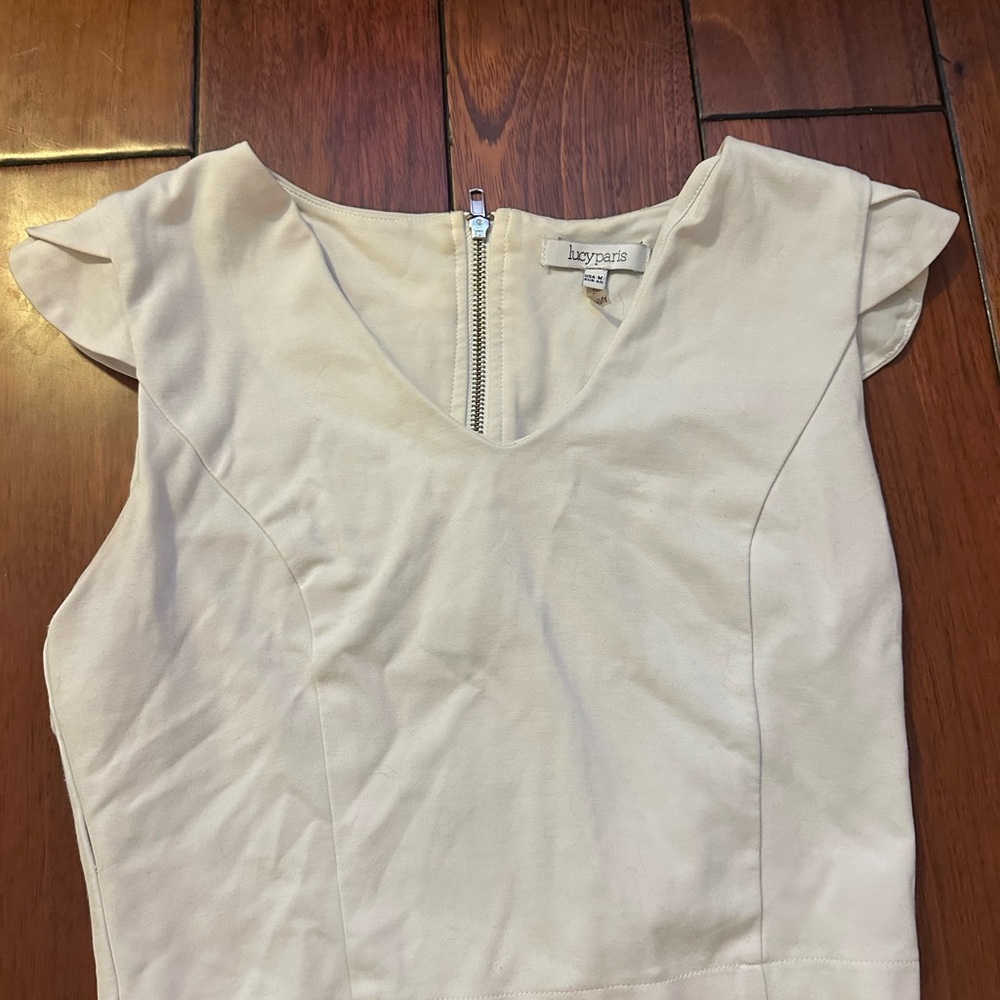 Lucy Paris Cream Flutter Sleeve Fitted Blouse